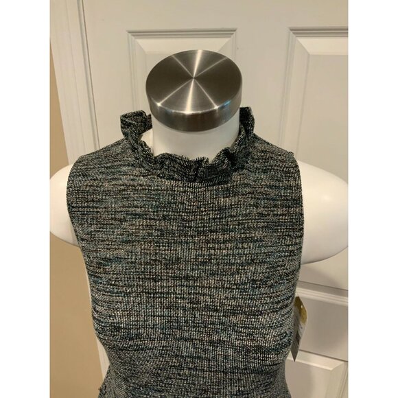 Ganni Speckled Gray Fit & Flare Dress w/ Ruffle Collar, Size Small - Picture 2 of 8